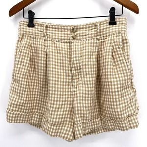 Madewell Tan Ivory Gingham High Rise Linen Shorts